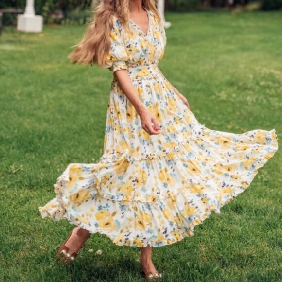 JessaKae Dresses & Skirts - Jessakae Collection Queen’s  Croquet Yellow Floral Maxi Dress Size 3XL. NWOT